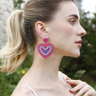Rhinestone Beaded Heart Dangle Earrings free shipping -Oh Em Gee Boutique