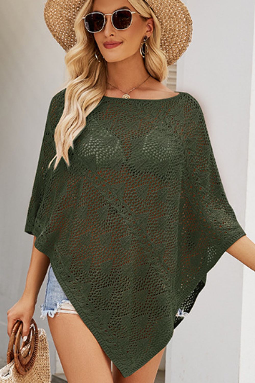 Openwork Boat Neck Shawl Cover Up free shipping -Oh Em Gee Boutique