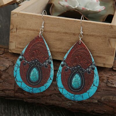 PU Leather Iron Hook Teardrop Earrings free shipping -Oh Em Gee Boutique