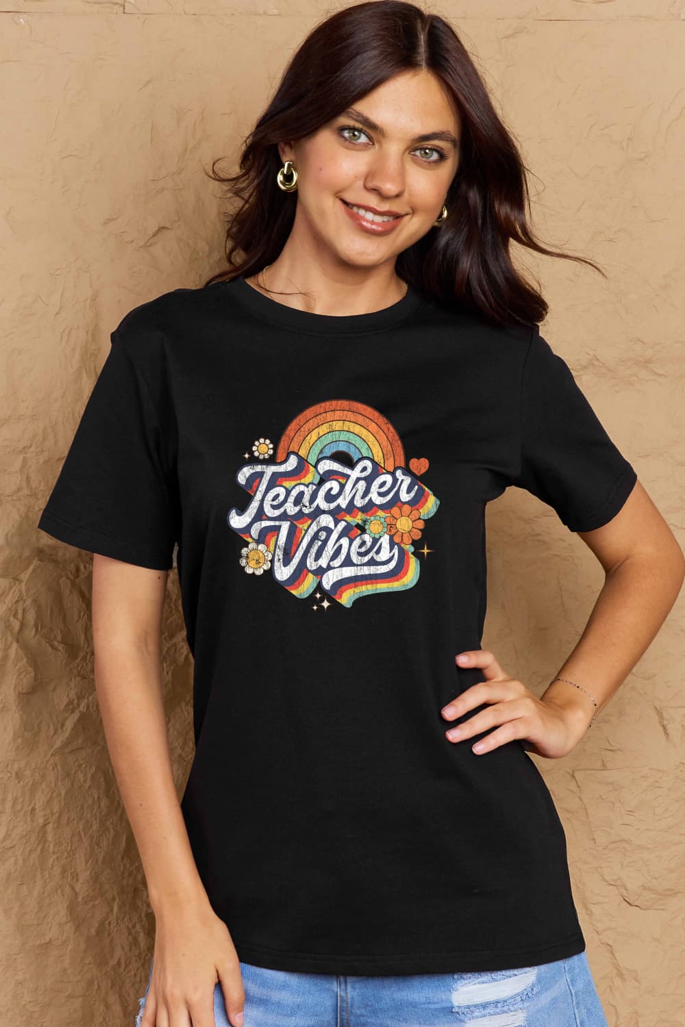 Simply Love Full Size TEACHER VIBES Graphic Cotton T-Shirt free shipping -Oh Em Gee Boutique