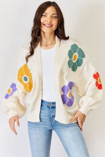 J.NNA Open Front Flower Pattern Long Sleeve Sweater Cardigan free shipping -Oh Em Gee Boutique