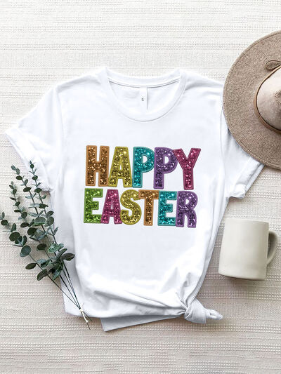 HAPPY EASTER Round Neck Short Sleeve T-Shirt free shipping -Oh Em Gee Boutique