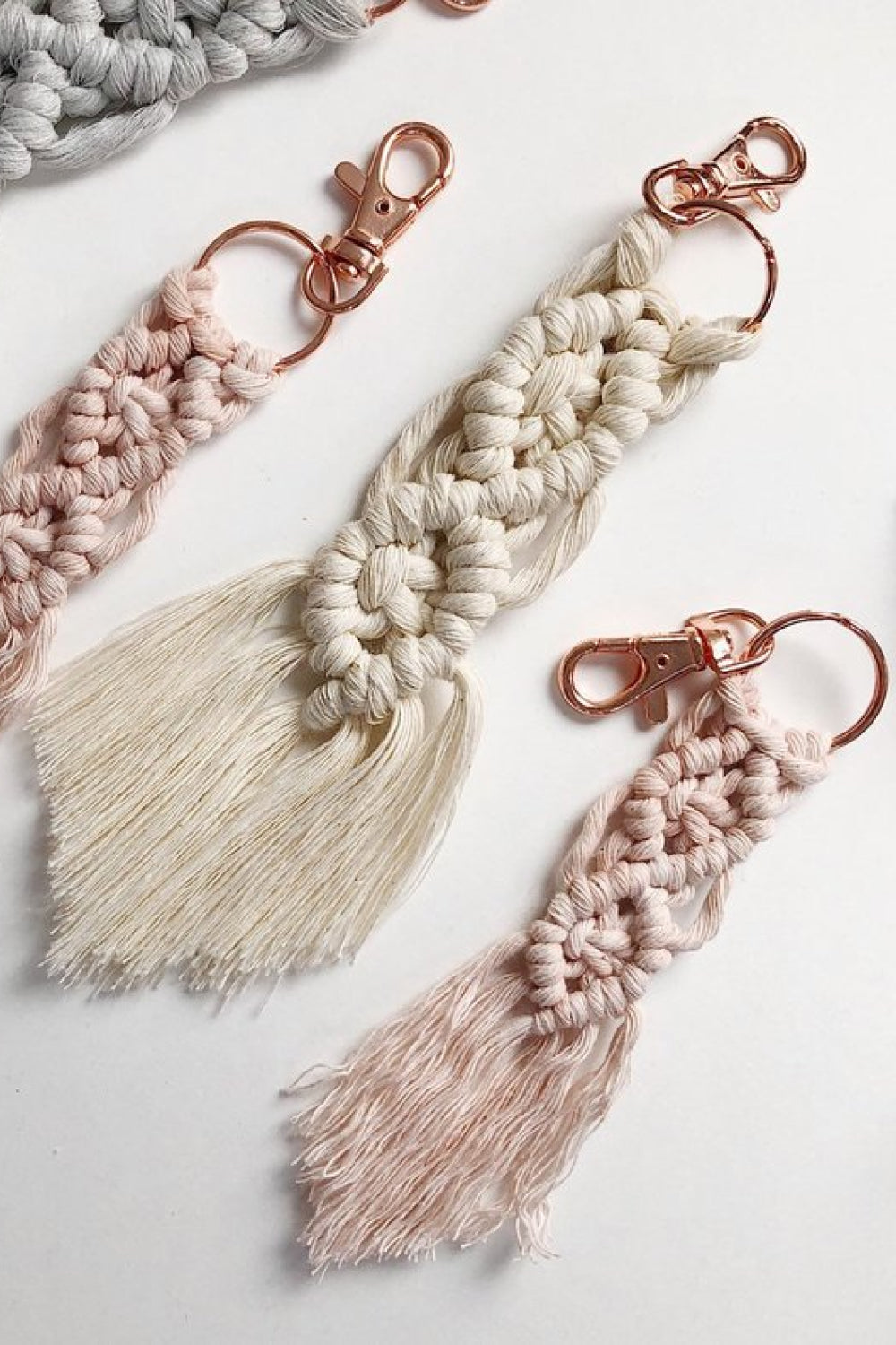Assorted 4-Pack Macrame Fringe Keychain free shipping -Oh Em Gee Boutique
