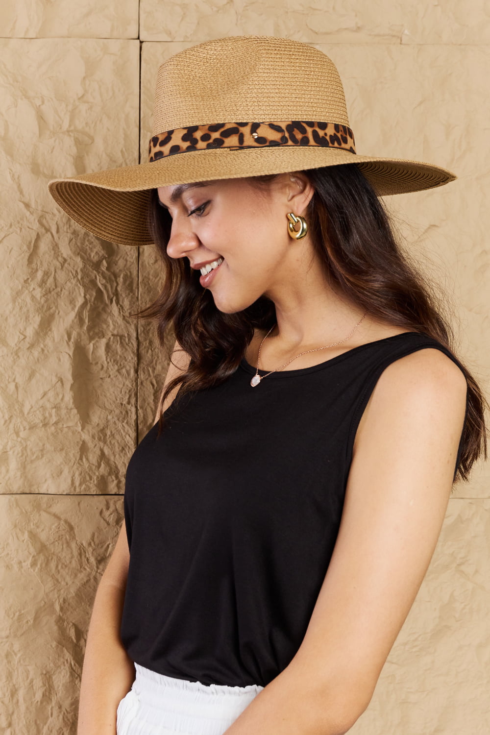 Fame Wild One Leopard Ribbon Straw Hat free shipping -Oh Em Gee Boutique
