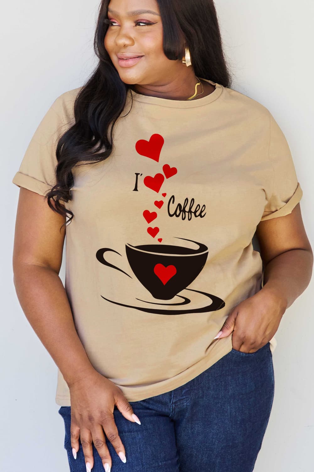Simply Love Full Size I LOVE COFFEE Graphic Cotton Tee free shipping -Oh Em Gee Boutique