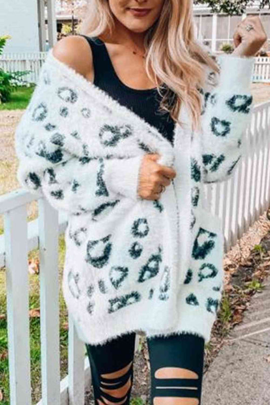 Leopard Open Front Cardigan with Pockets free shipping -Oh Em Gee Boutique