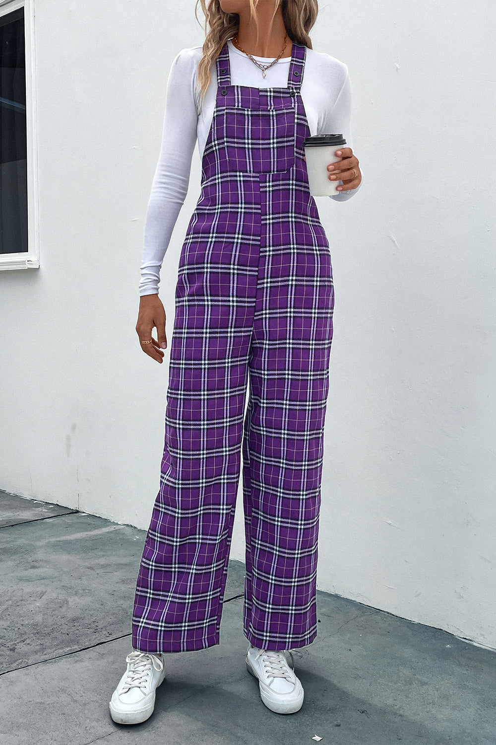 Plaid Straight Leg Overalls free shipping -Oh Em Gee Boutique