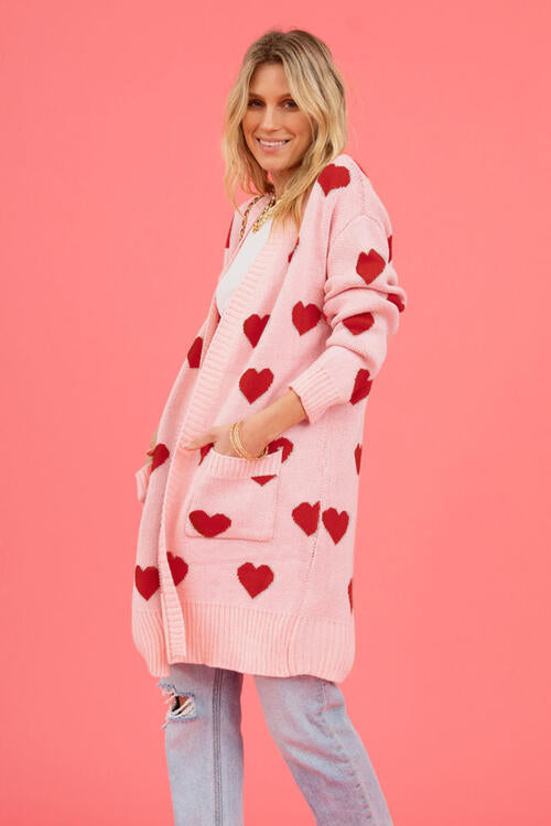 Heart Graphic Open Front Cardigan with Pockets free shipping -Oh Em Gee Boutique