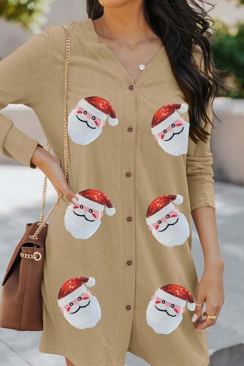 Sequin Santa Button Up Long Sleeve Cardigan free shipping -Oh Em Gee Boutique