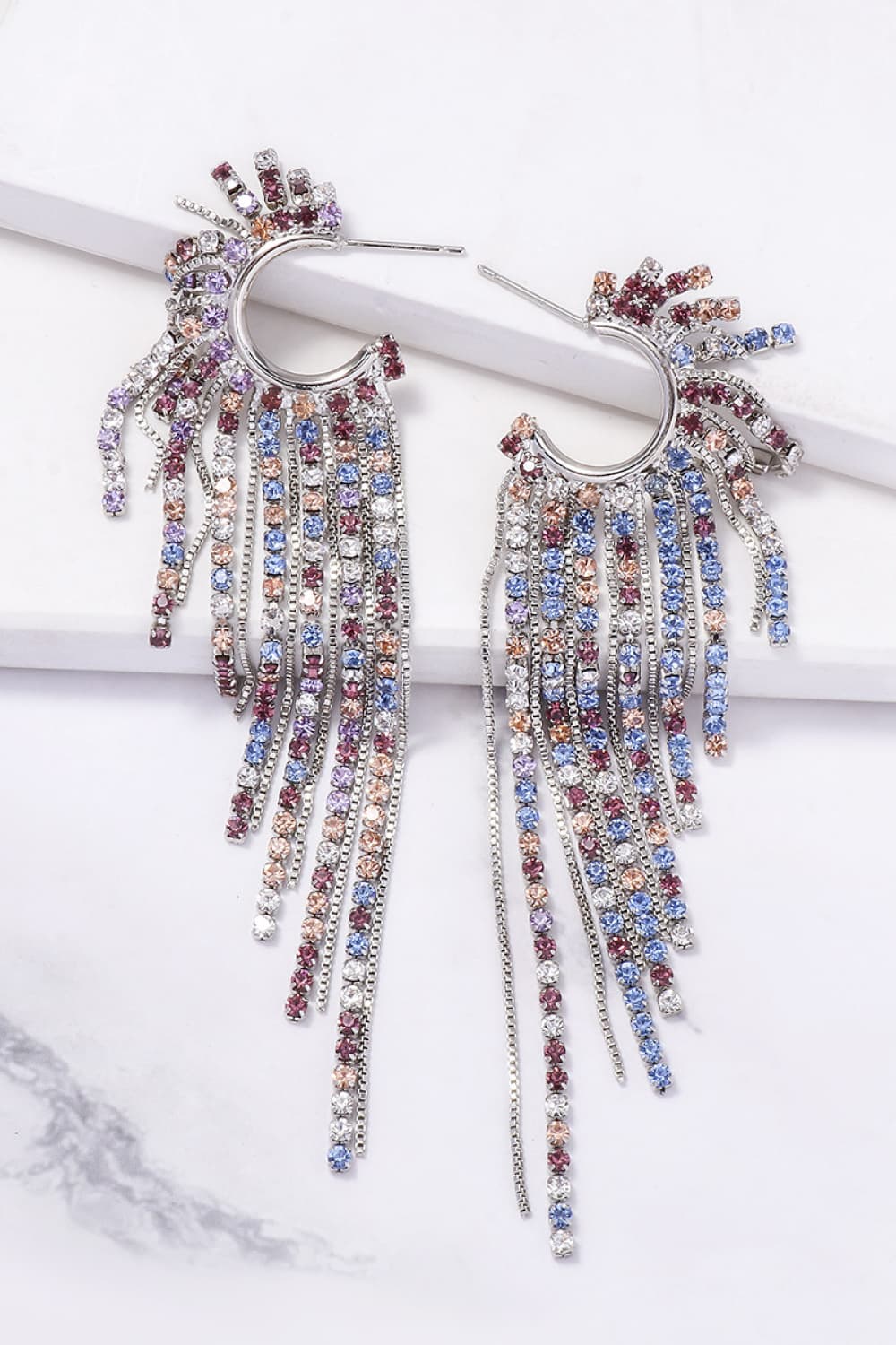 Fringed Rhinestone Zinc Alloy Dangle Earrings free shipping -Oh Em Gee Boutique