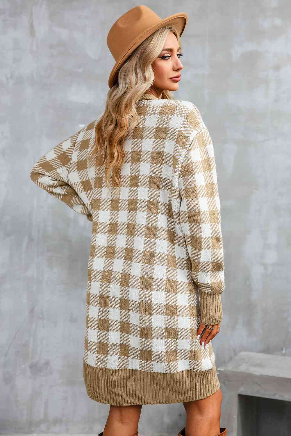 Plaid Open Front Long Sleeve Cardigan free shipping -Oh Em Gee Boutique