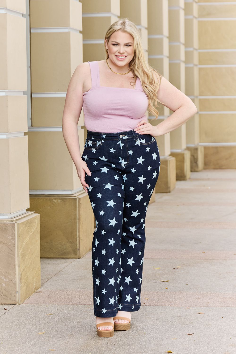 Judy Blue Janelle Full Size High Waist Star Print Flare Jeans free shipping -Oh Em Gee Boutique