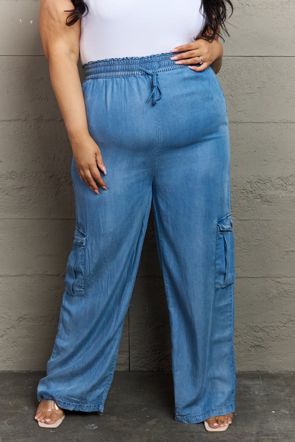 GeeGee Out Of Site Full Size Denim Cargo Pants free shipping -Oh Em Gee Boutique