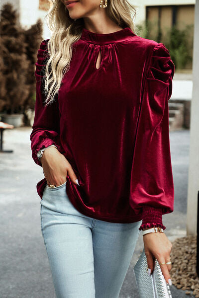 Mock Neck Puff Sleeve Blouse free shipping -Oh Em Gee Boutique