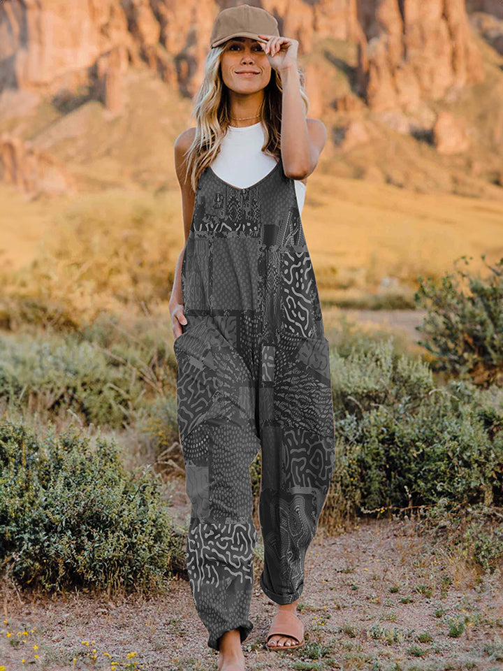 Full Size Printed V-Neck Sleeveless Jumpsuit free shipping -Oh Em Gee Boutique