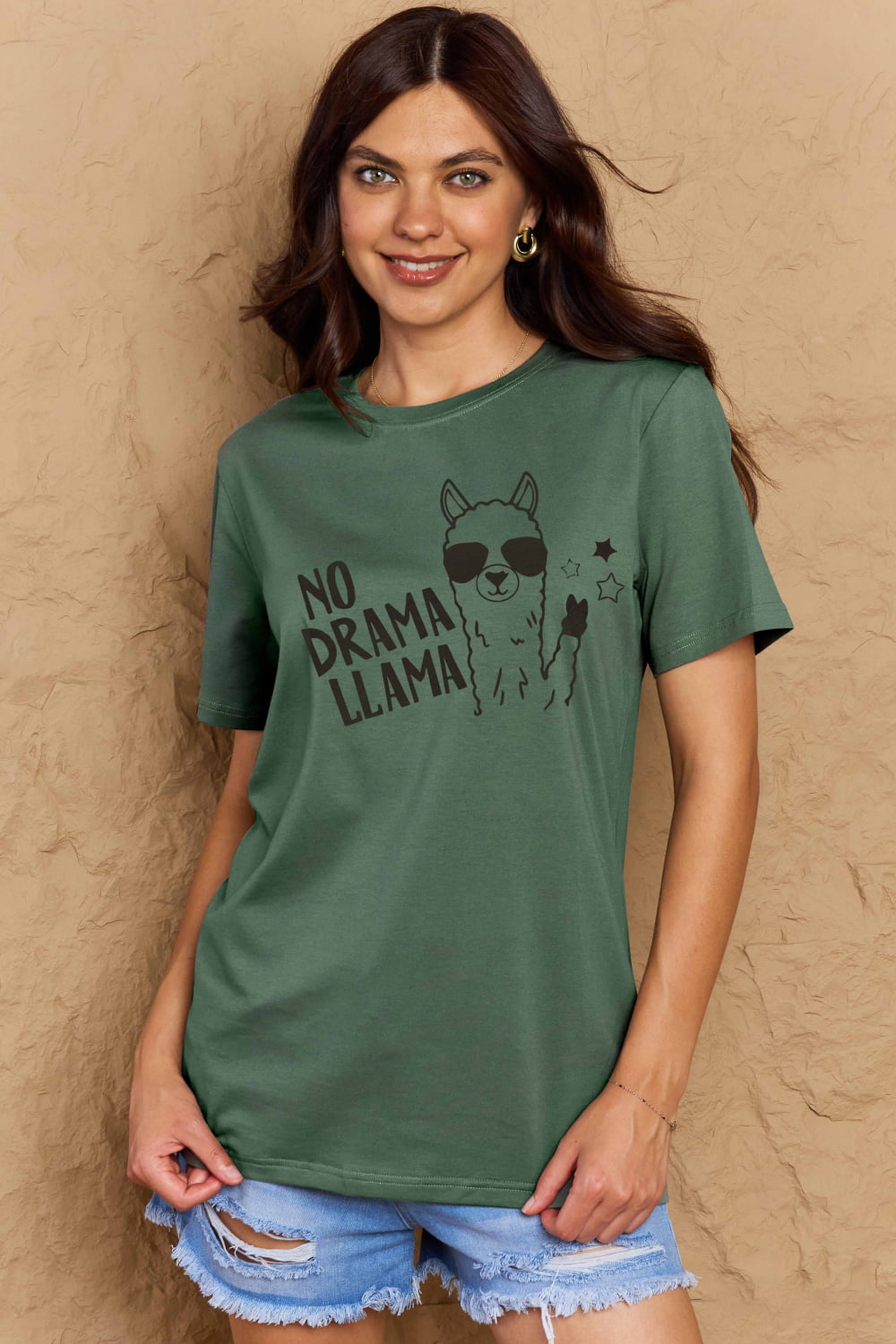 Simply Love Full Size NO DRAMA LLAMA Graphic Cotton Tee free shipping -Oh Em Gee Boutique