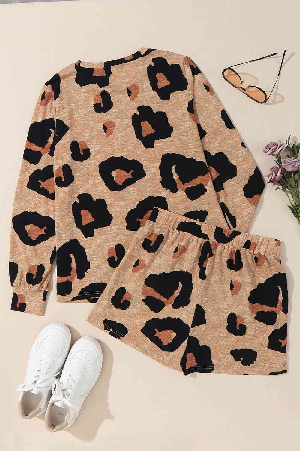 Leopard Long Sleeve Top and Shorts Set free shipping -Oh Em Gee Boutique