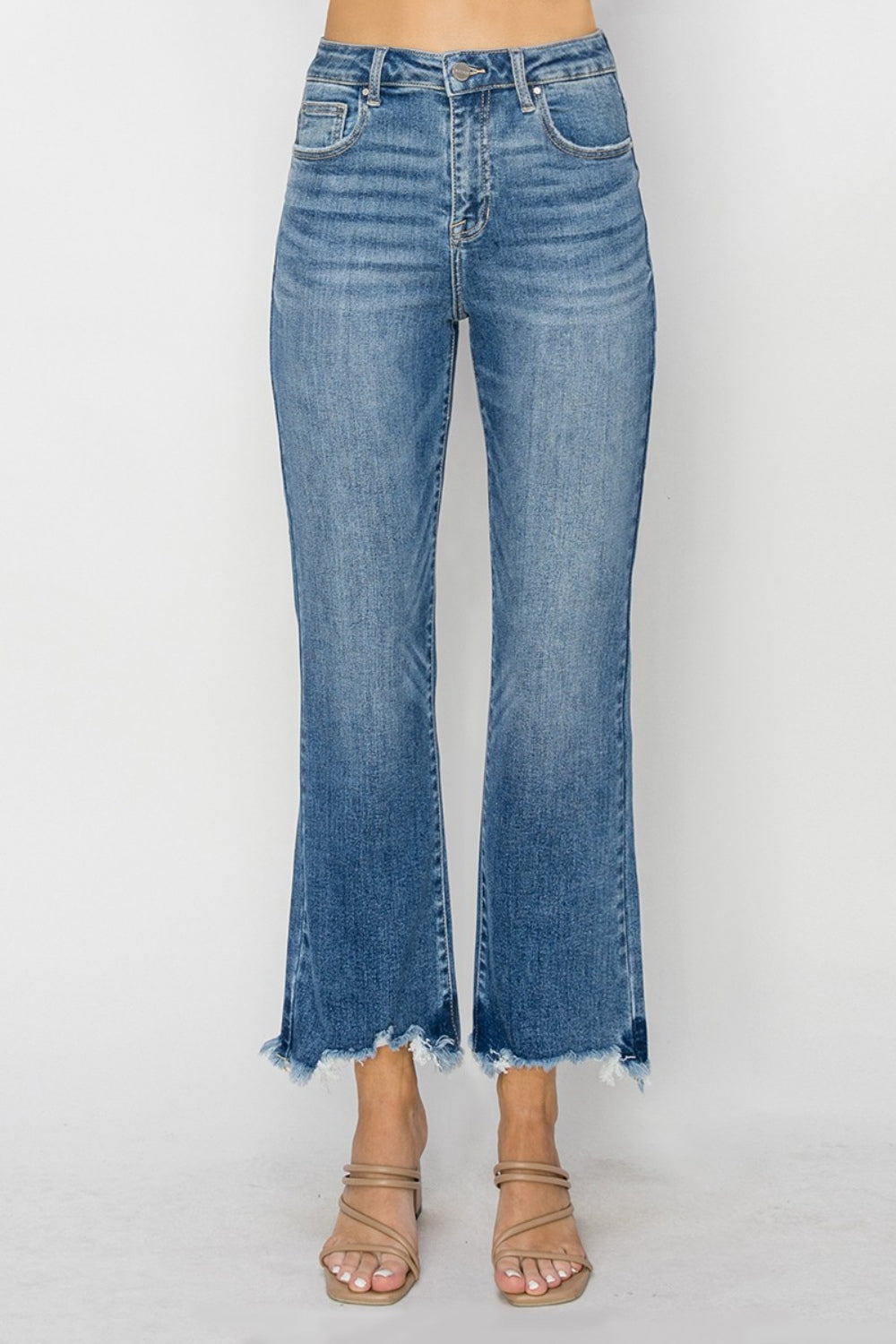 RISEN High Waist Raw Hem Flare Jeans free shipping -Oh Em Gee Boutique
