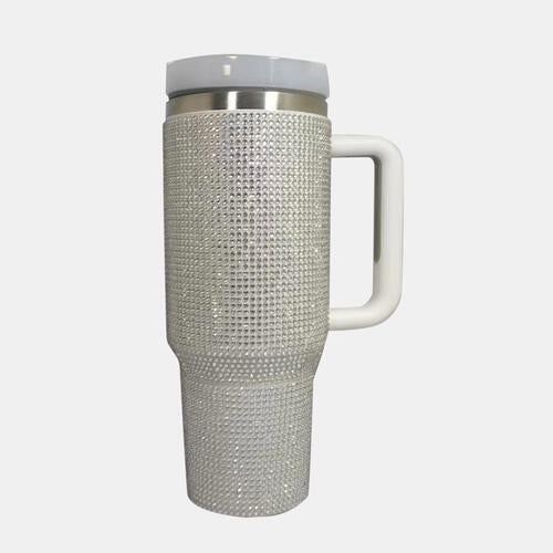 Rhinestone Stainless Steel Tumbler with Straw free shipping -Oh Em Gee Boutique