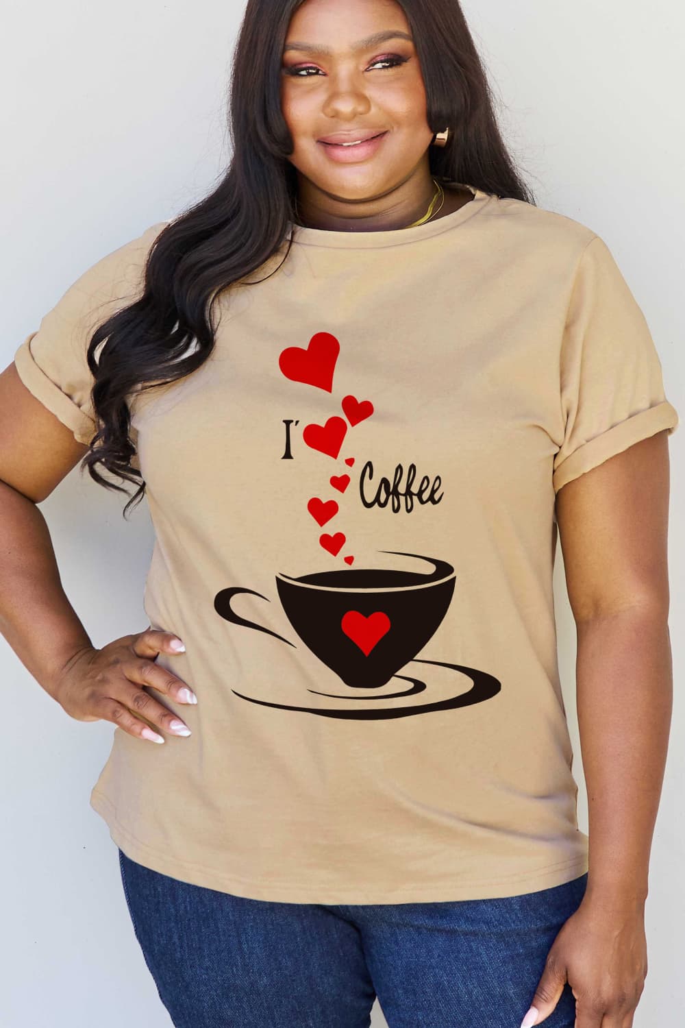 Simply Love Full Size I LOVE COFFEE Graphic Cotton Tee free shipping -Oh Em Gee Boutique