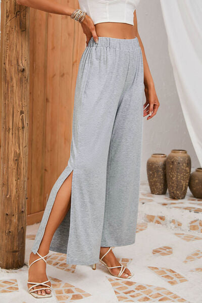 Slit Elastic Waist Pants free shipping -Oh Em Gee Boutique