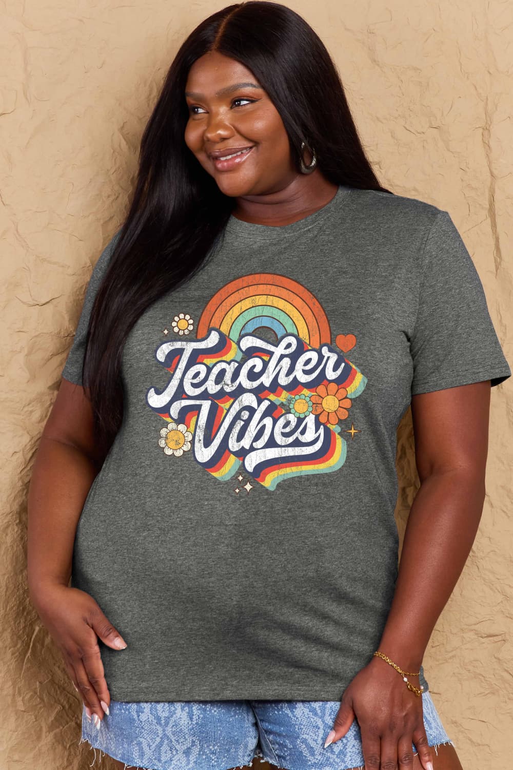 Simply Love Full Size TEACHER VIBES Graphic Cotton T-Shirt free shipping -Oh Em Gee Boutique