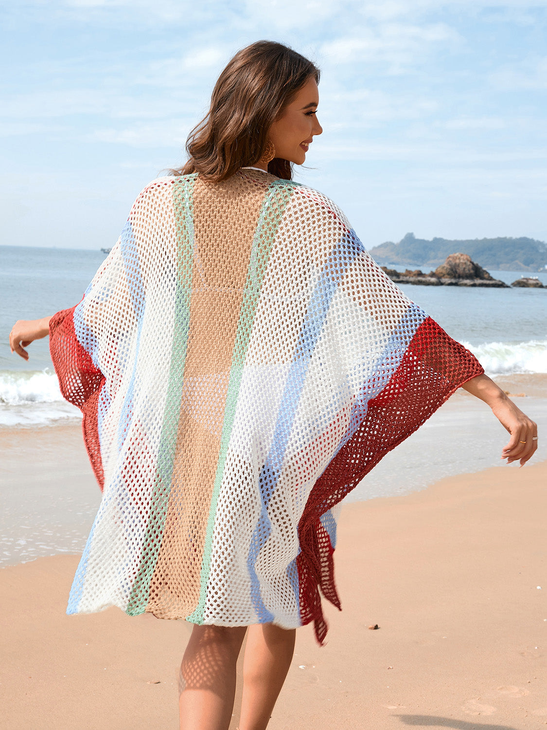 Openwork Color Block Plunge Cover-Up free shipping -Oh Em Gee Boutique