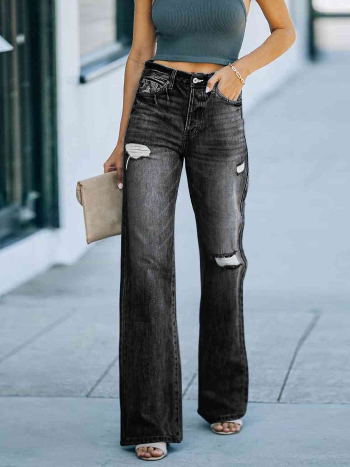 Distressed Straight Leg Jeans free shipping -Oh Em Gee Boutique