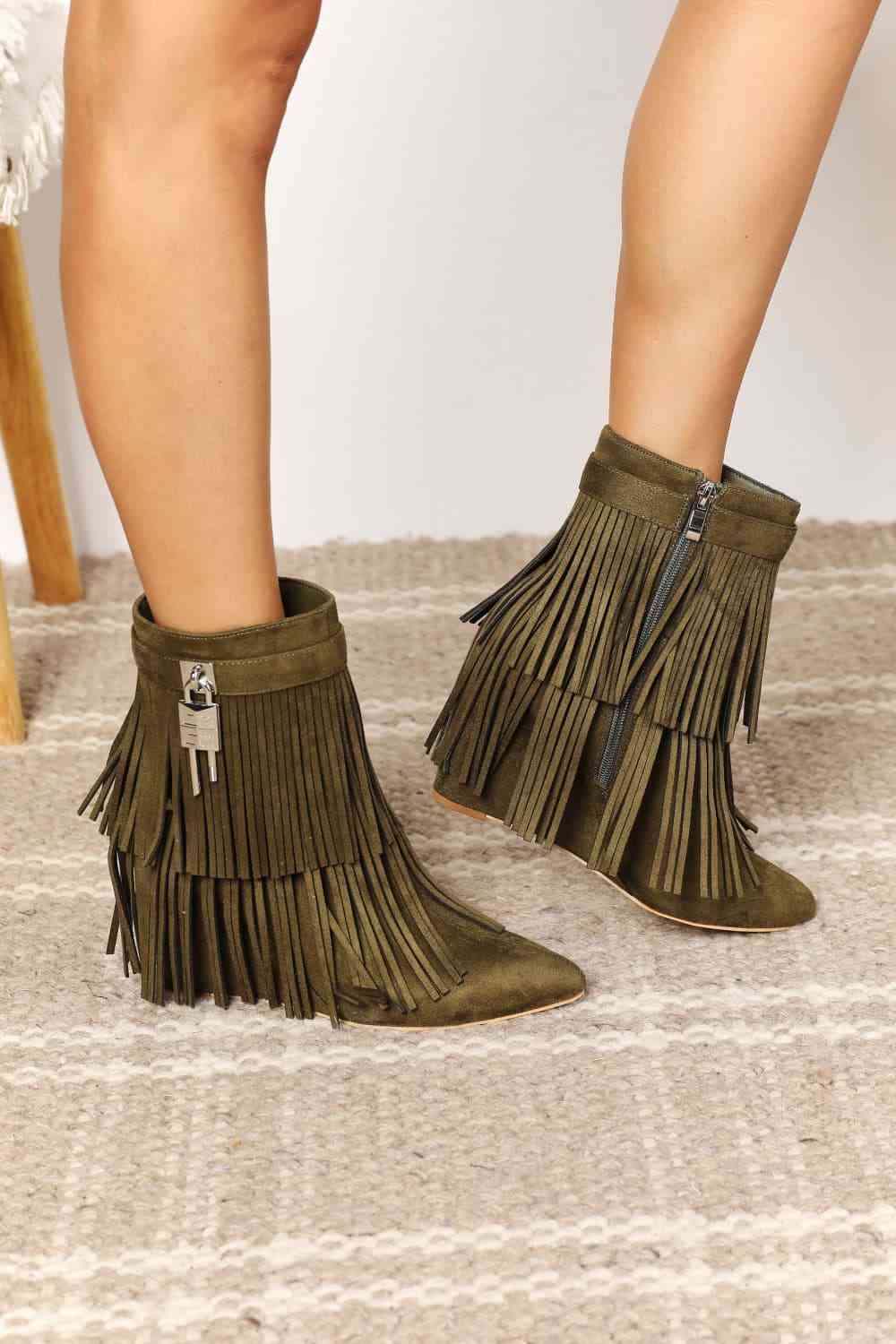 Legend Women's Tassel Wedge Heel Ankle Booties free shipping -Oh Em Gee Boutique