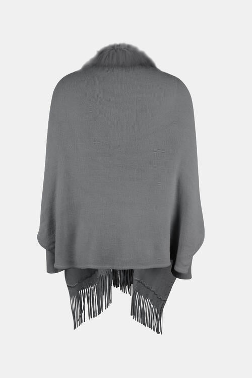 Fringe Open Front Long Sleeve Poncho free shipping -Oh Em Gee Boutique