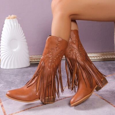 Studded Fringe PU Leather Boots free shipping -Oh Em Gee Boutique