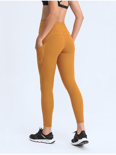 Double Take Wide Waistband Leggings with Pockets free shipping -Oh Em Gee Boutique