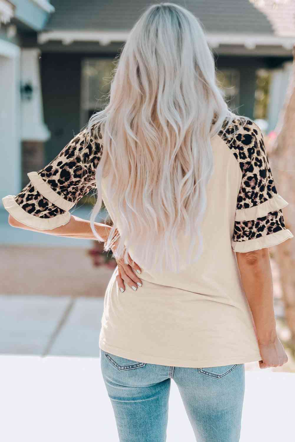 HAPPY EASTER Leopard Graphic Layered Sleeve T-Shirt free shipping -Oh Em Gee Boutique