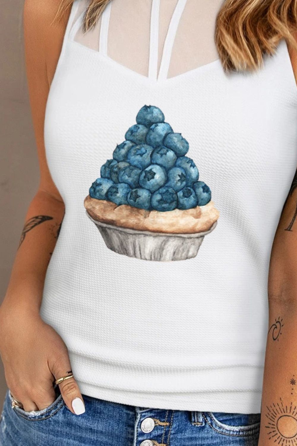 Round Neck Blueberry Graphic Tank Top free shipping -Oh Em Gee Boutique