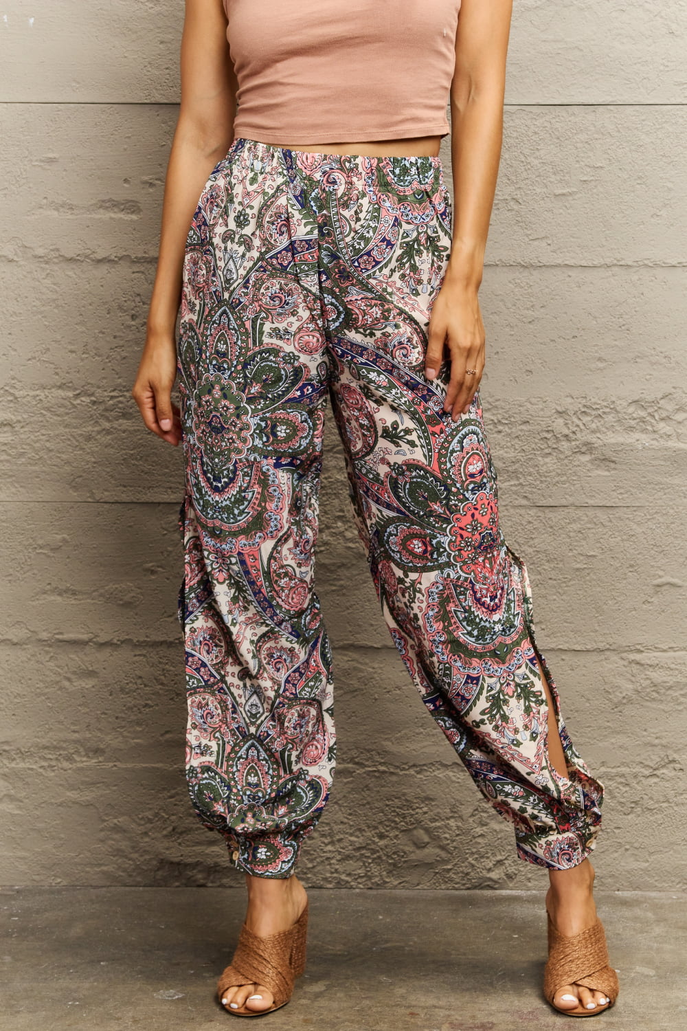 Printed Cutout Long Pants free shipping -Oh Em Gee Boutique