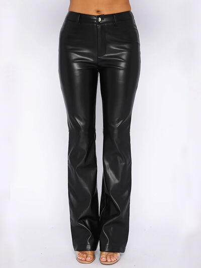 PU Leather High Waist Straight Pants free shipping -Oh Em Gee Boutique