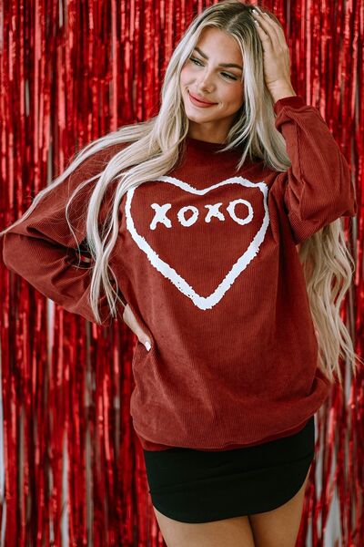 Valentine Heart Letter Graphic Round Neck Sweatshirt free shipping -Oh Em Gee Boutique
