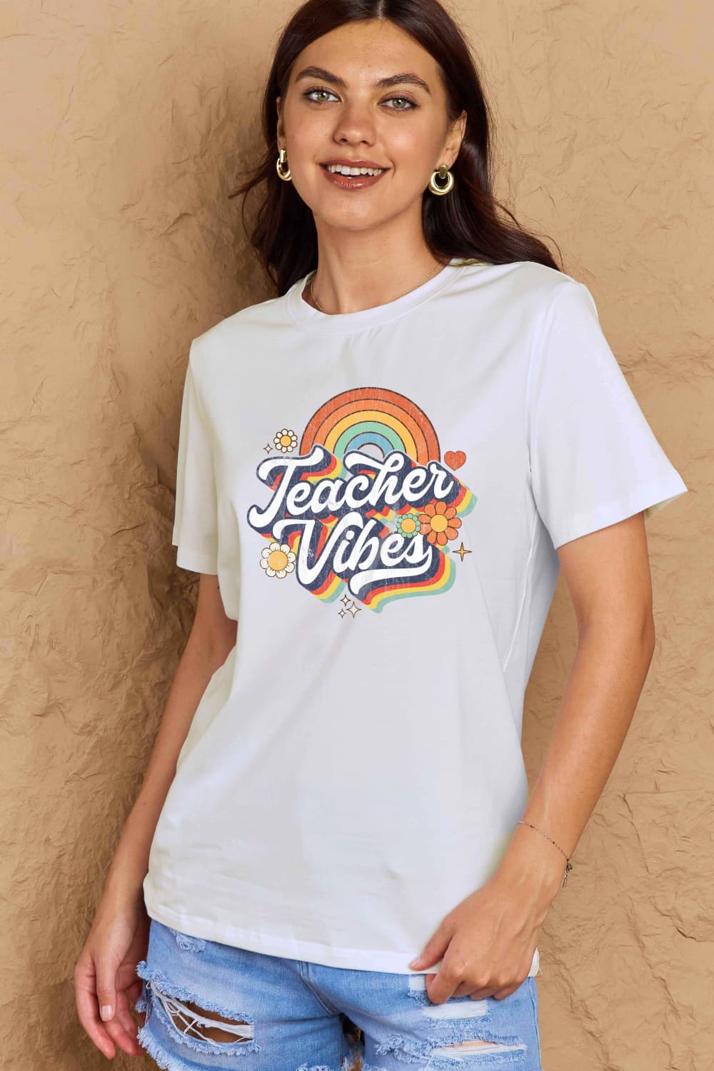 Simply Love Full Size TEACHER VIBES Graphic Cotton T-Shirt free shipping -Oh Em Gee Boutique