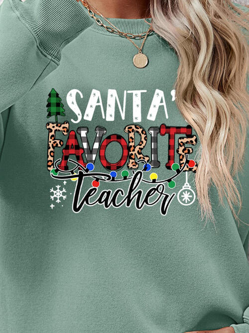 Letter Graphic Sweatshirt, Santa's Favorite Teacher free shipping -Oh Em Gee Boutique