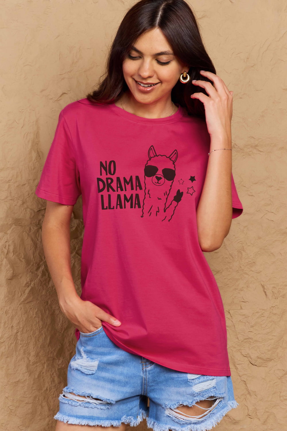 Simply Love Full Size NO DRAMA LLAMA Graphic Cotton Tee free shipping -Oh Em Gee Boutique