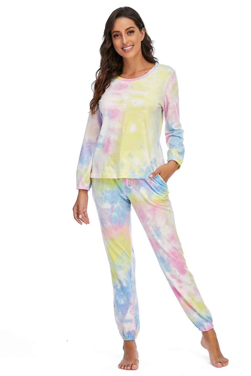 Tie-Dye Top and Drawstring Pants Lounge Set free shipping -Oh Em Gee Boutique