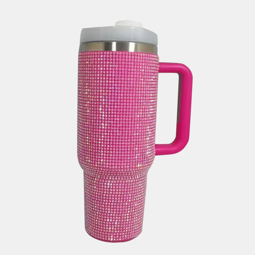 Rhinestone Stainless Steel Tumbler with Straw free shipping -Oh Em Gee Boutique