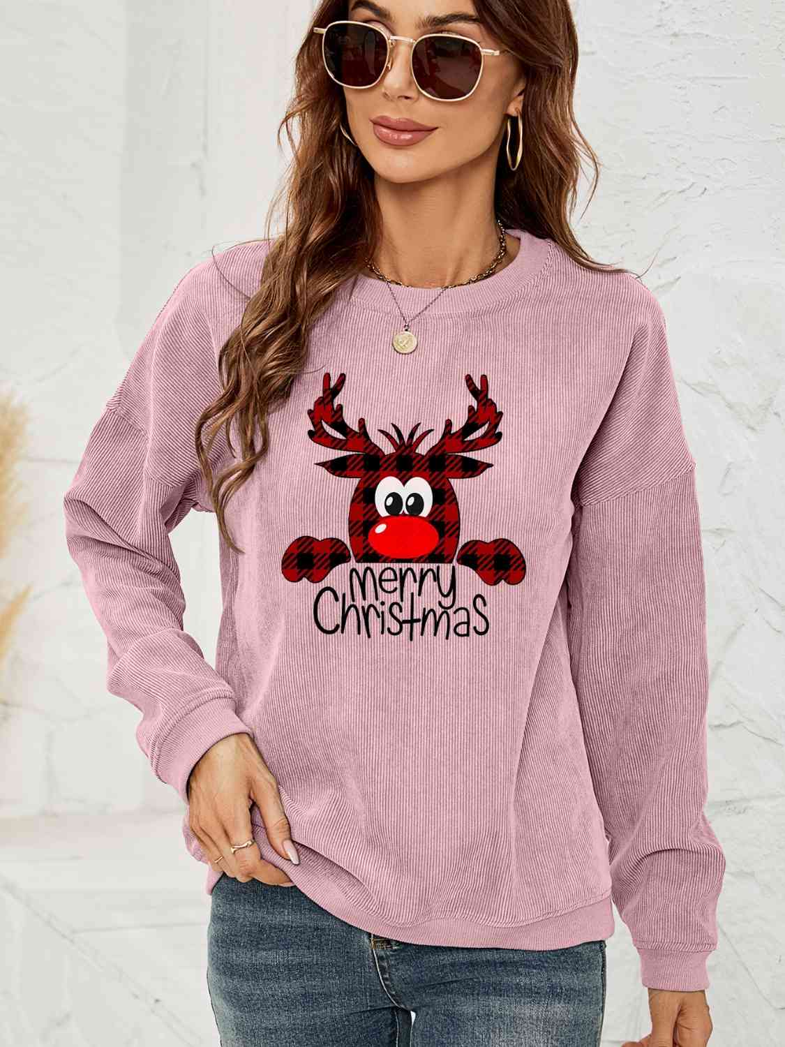 MERRY CHRISTMAS Graphic Sweatshirt free shipping -Oh Em Gee Boutique