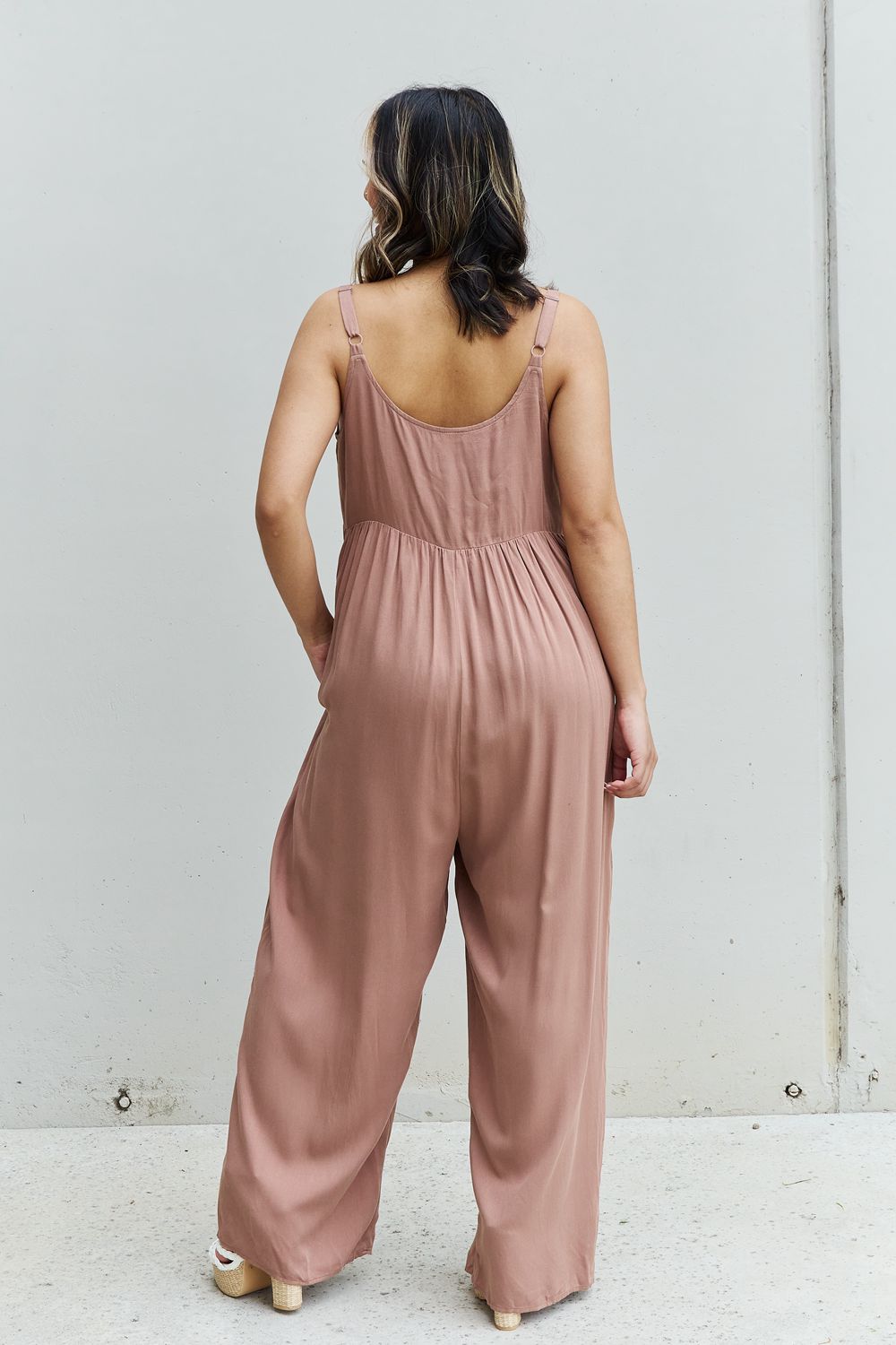 HEYSON All Day Full Size Wide Leg Button Down Jumpsuit in Mocha free shipping -Oh Em Gee Boutique