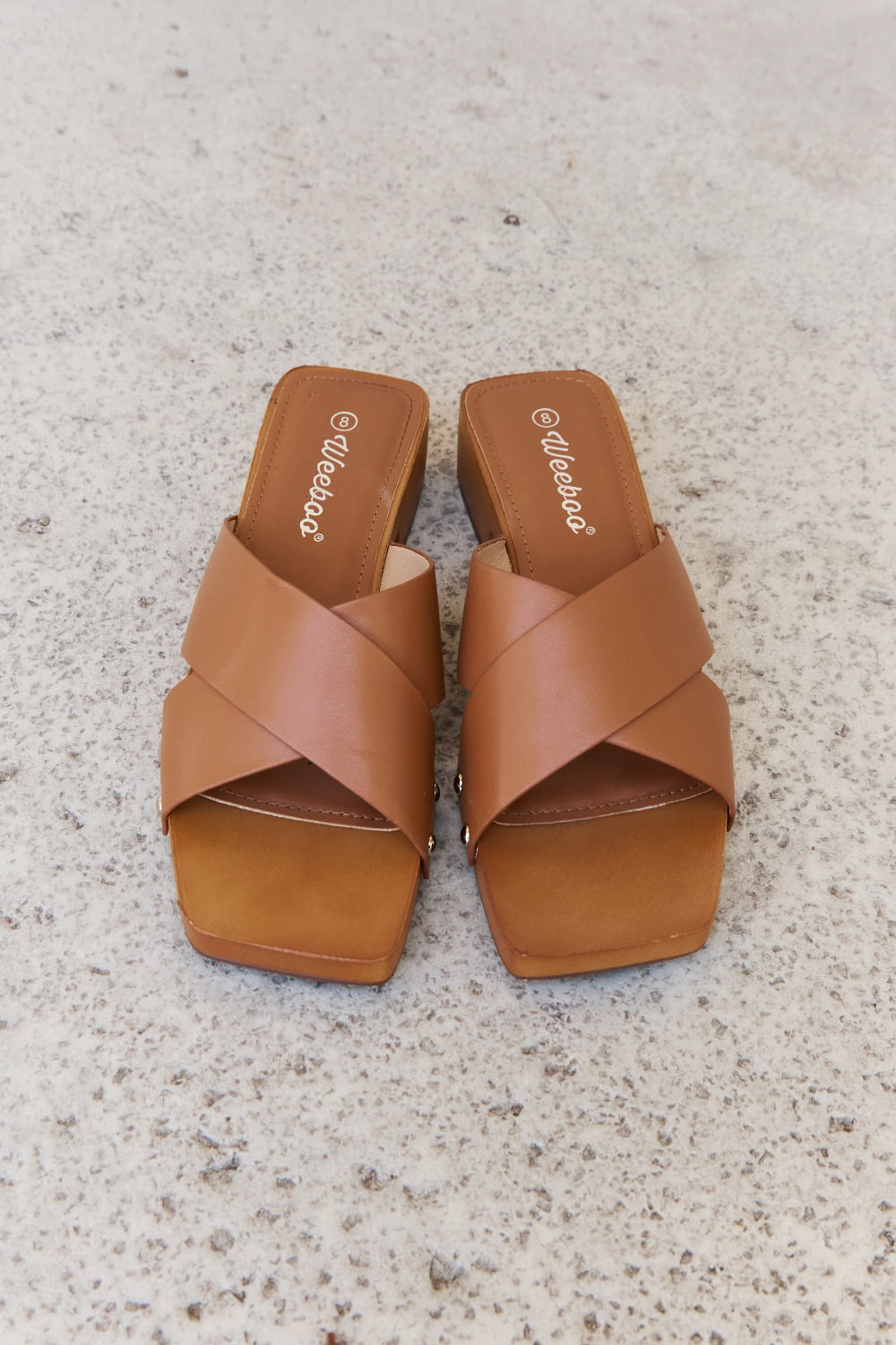 Weeboo Step Into Summer Crisscross Wooden Clog Mule in Brown free shipping -Oh Em Gee Boutique