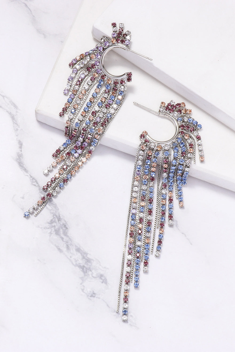 Fringed Rhinestone Zinc Alloy Dangle Earrings free shipping -Oh Em Gee Boutique