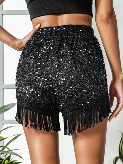 Fringe Sequin Mid-Rise Waist Shorts free shipping -Oh Em Gee Boutique