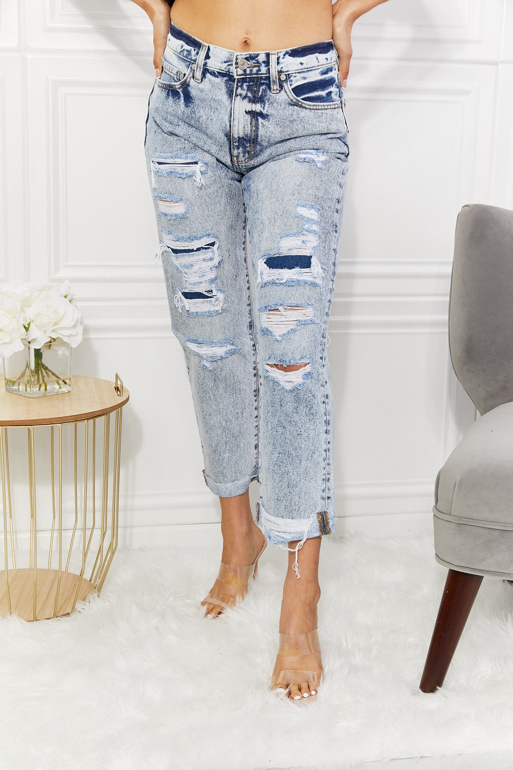 Kancan Kendra High Rise Distressed Straight Jeans free shipping -Oh Em Gee Boutique