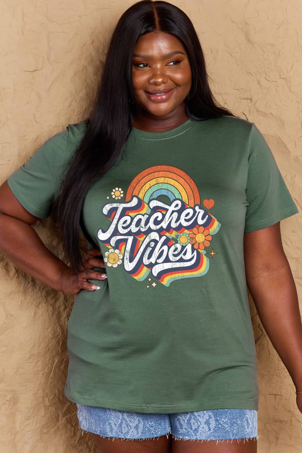 Simply Love Full Size TEACHER VIBES Graphic Cotton T-Shirt free shipping -Oh Em Gee Boutique