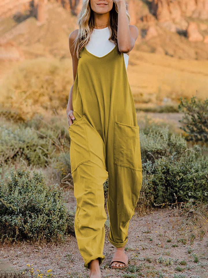 Double Take Full Size Sleeveless V-Neck Pocketed Jumpsuit free shipping -Oh Em Gee Boutique